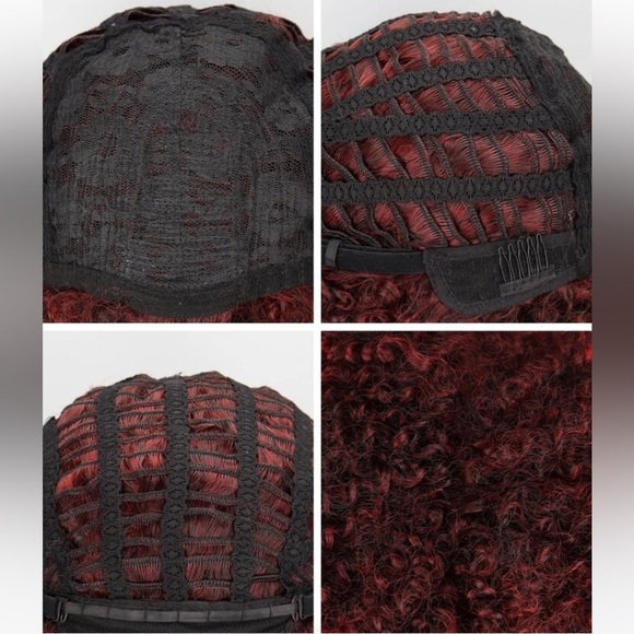 Ansho 15 Inch Short Curly Afro Kinky Wig Synthetic Hair Big Hair Red Black Ombré - Picture 5 of 8